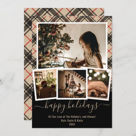 Karierte Weihnachtskarten des Fotos mit Multi Happ (Vorne/Hinten)