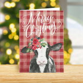 Karierte Weihnachtskuh Feiertagskarte