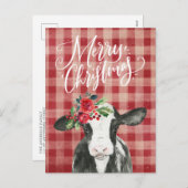 Karierte Weihnachtskuh Feiertagspostkarte (Vorne/Hinten)