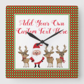 Karierte Weihnachtskundentypografie Quadratische Wanduhr (Vorderseite)