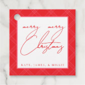 Karierte Weihnachtsmarken - Rot & Hot Rosa Geschenkanhänger (Vorderseite)