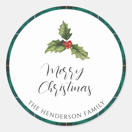 Karierte Weihnachtsmistletoe Tartan Rücksendeadres Runder Aufkleber (Vorderseite)