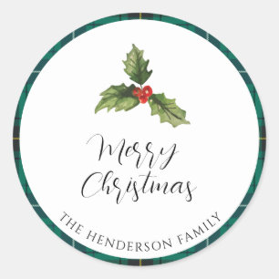Karierte Weihnachtsmistletoe Tartan Rücksendeadres Runder Aufkleber
