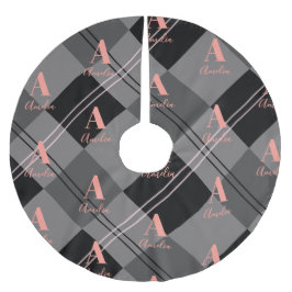 Karierte Weihnachtsmonogramm Grau Polyester Weihnachtsbaumdecke