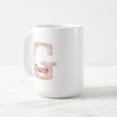 Karierte Weihnachtsmonogramm personalisiert Kaffeetasse (Vorderseite Links)