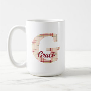 Karierte Weihnachtsmonogramm personalisiert Kaffeetasse