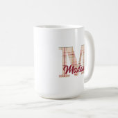 Karierte Weihnachtsmonogramm personalisiert Kaffeetasse (VorderseiteRechts)