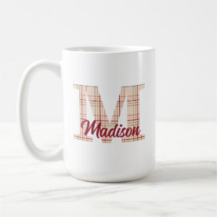 Karierte Weihnachtsmonogramm personalisiert Kaffeetasse