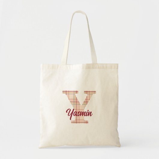 Karierte Weihnachtsmonogramm personalisiert Tragetasche (Vorne)
