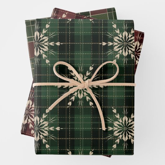 Karierte Weihnachtsmuster in Rot, Gold und Grün Geschenkpapier Set (Beispiel)