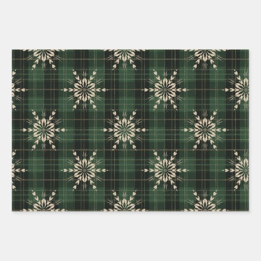 Karierte Weihnachtsmuster in Rot, Gold und Grün Geschenkpapier Set (Vorderseite)