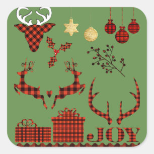 Karierte Weihnachtsschmuck Quadratischer Aufkleber