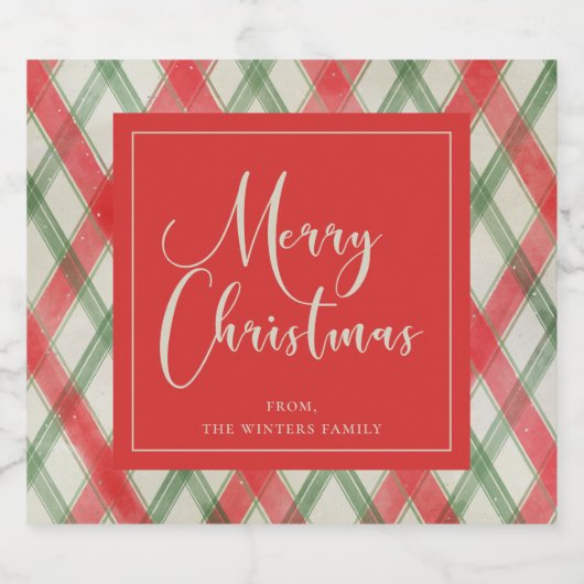 Karierte Weihnachtsschrift bemalt Schaumweinetikett (Einzelnes Label)