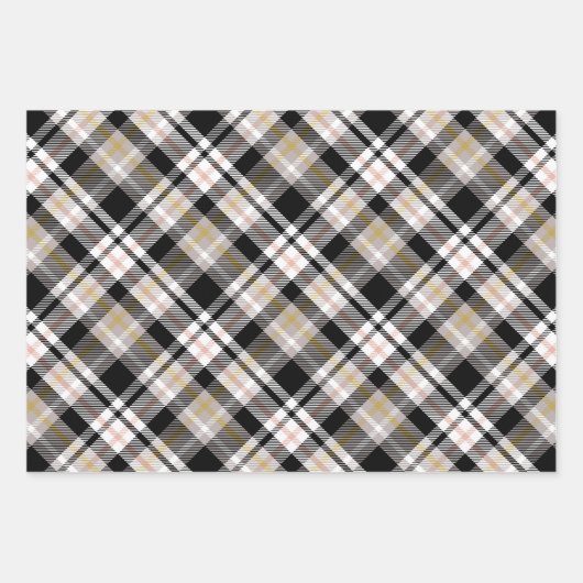 Karierte Weihnachtstypografie in Schwarz und Weiß Geschenkpapier Set (Vorderseite)