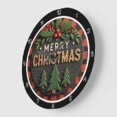 Karierte Weihnachtszeit Große Wanduhr (Winkel)