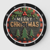 Karierte Weihnachtszeit Große Wanduhr (Vorderseite)