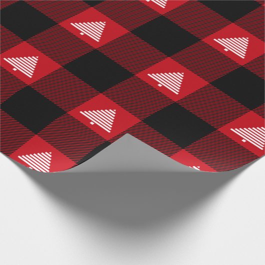 Karierte weiße Weihnachtsbäume in Schwarz und Rot Geschenkpapier (Ecke)