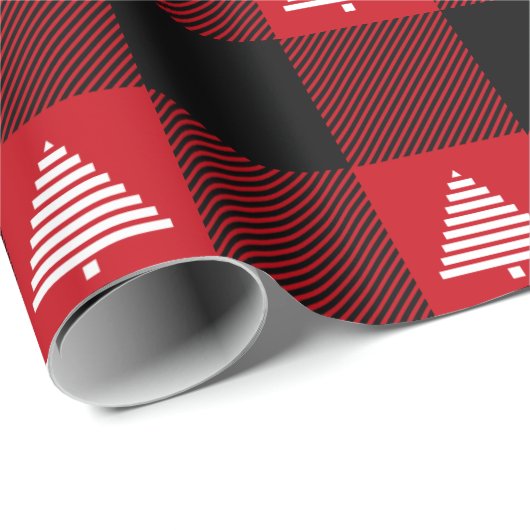 Karierte weiße Weihnachtsbäume in Schwarz und Rot Geschenkpapier (Rolleneckpunkt)