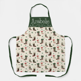 Karierte Winterstiefel rot und grün Schürze