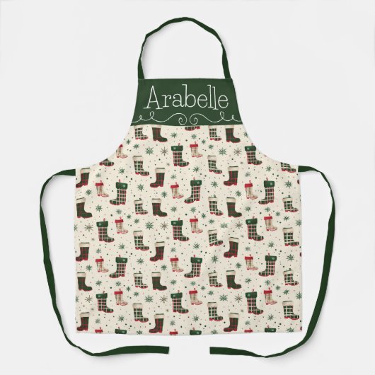 Karierte Winterstiefel rot und grün Schürze (Vorderseite)