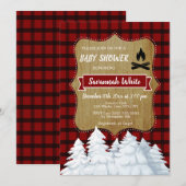 Karierte Woodland Winter Kinderdusche, Rustikaler Einladung (Vorne/Hinten)