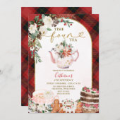 Karierte Zeit Vier Tee Party Weihnachten 4. Geburt Einladung (Vorne/Hinten)