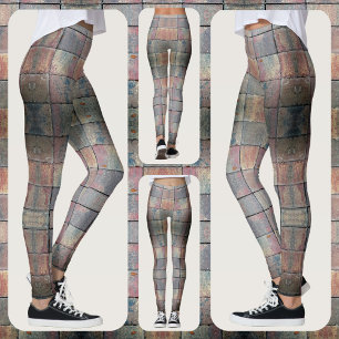 Karierte Ziegelrot und Grau Grunge Chic Leggings