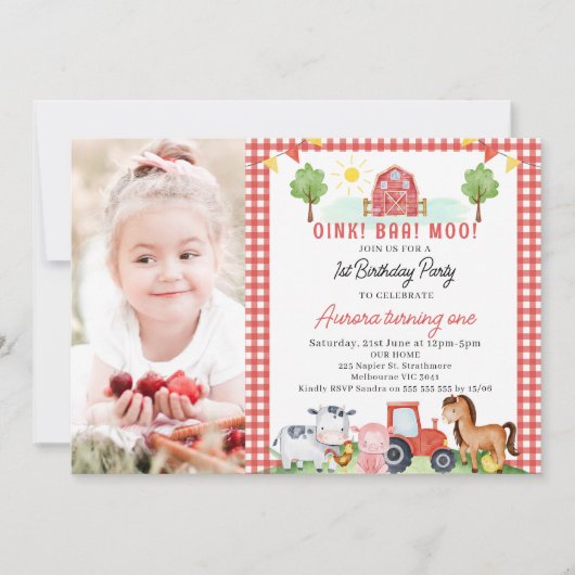 Karierte Zugtiere zum Geburtstag Einladung (Vorderseite)