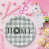 Karierte "ZUHAUSE" Typografie Stilvolle Bauernhaus Pappteller (Party)