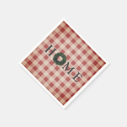 Karierte "ZUHAUSE" Typografie Stilvolle Bauernhöfe Serviette (Ecke)