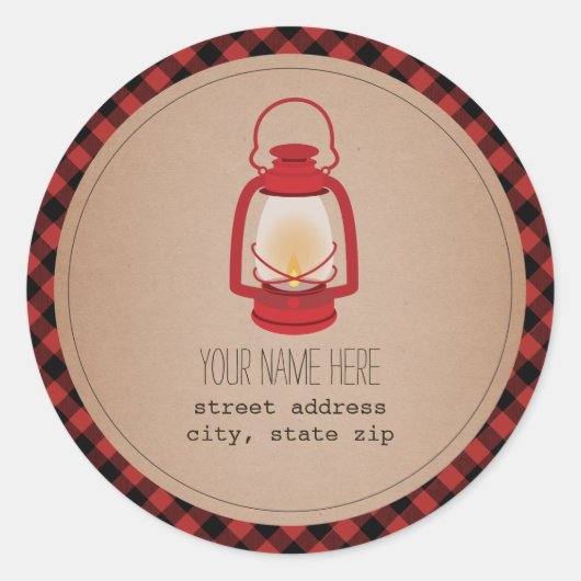 Karierter Adressenaufkleber in Red Lantern Runder Aufkleber (Vorderseite)