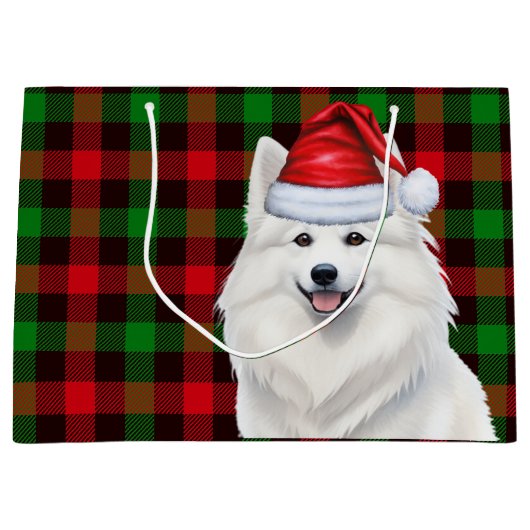 Karierter amerikanischer Eskimo Dog Holiday Große Geschenktüte (Vorderseite)