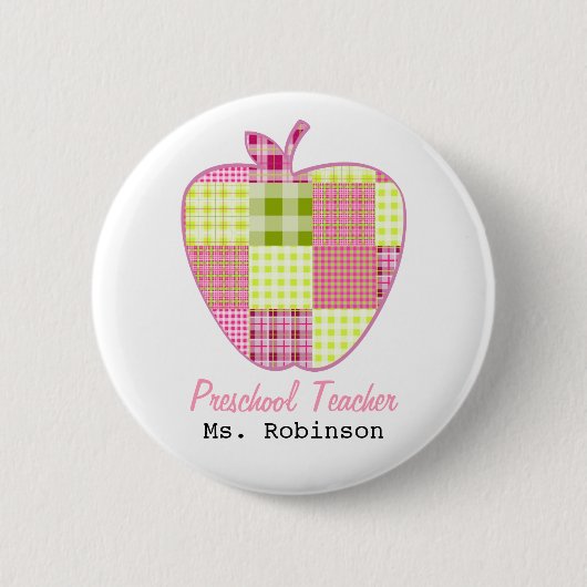Karierter Apple-Vorschule-Lehrer Button (Vorderseite)