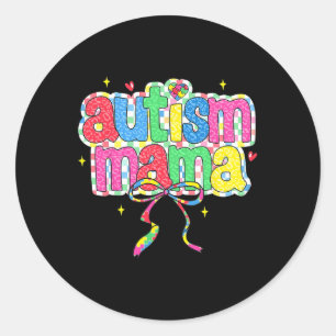 Karierter Autism Mama Coquette Bogen Autism Bewuss Runder Aufkleber