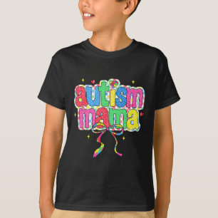 Karierter Autismus Mama Kokette Schleife Autismus- T-Shirt