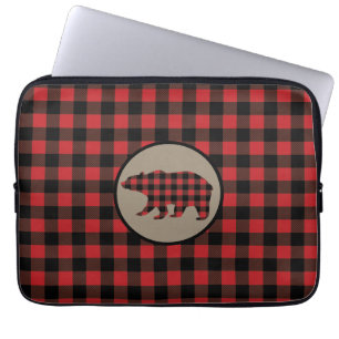 Karierter Bär aus Red Black Buffalo Laptopschutzhülle