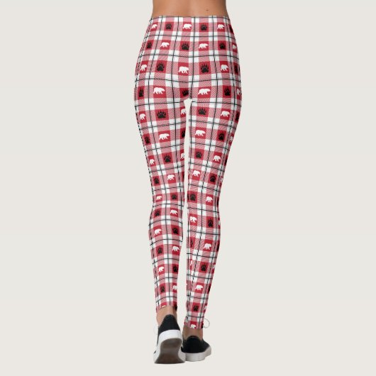 Karierter Bärenpflaster, rot, weiß und schwarz Leggings (Rückseite)