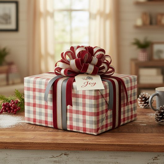 Karierter Bauernstil in Rot und Grau Geschenkpapier