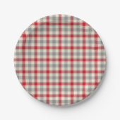 Karierter Bauernstil in Rot und Grau Pappteller (Vorderseite)