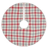 Karierter Bauernstil in Rot und Grau Polyester Weihnachtsbaumdecke (Vorderseite)
