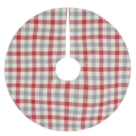 Karierter Bauernstil in Rot und Grau Polyester Weihnachtsbaumdecke (Vorderseite)