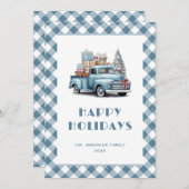 Karierter Blauer LKW-Schnee Feiertagskarte (Vorne/Hinten)