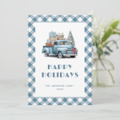Karierter Blauer LKW-Schnee Feiertagskarte (Stehend Vorderseite)