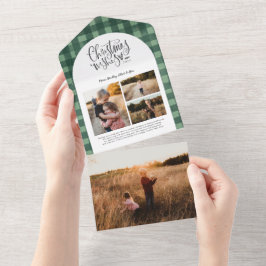 Karierter Blumenweihnachtsfest Grün 4 Foto Urlaub All In One Einladung