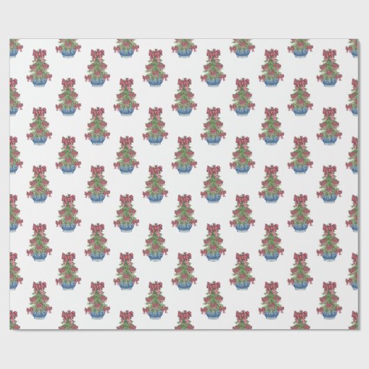Karierter Bow Chinoiserie Topiary Tree Geschenkpapier (Flach)