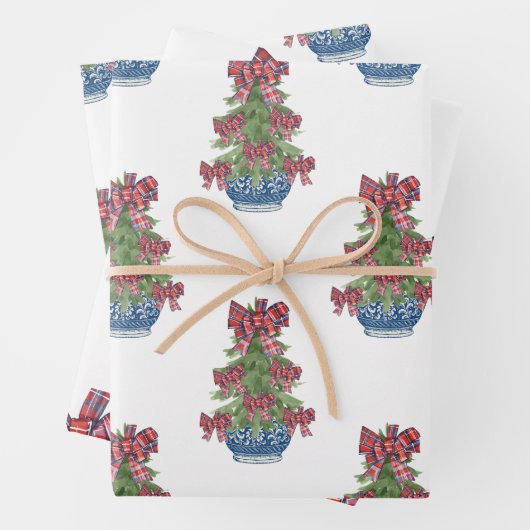 Karierter Bow Chinoiserie Topiary Tree Geschenkpapier Set (Beispiel)