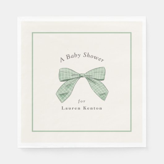 Karierter Bow mit heller Sage Elegante Baby-Dusche Serviette (Vorderseite)
