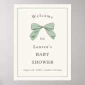 Karierter Bow mit leichter Sage Elegante Babydusch Poster (Vorne)