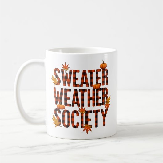 Karierter Brief der Sweater Weather Society Kaffeetasse (Links)