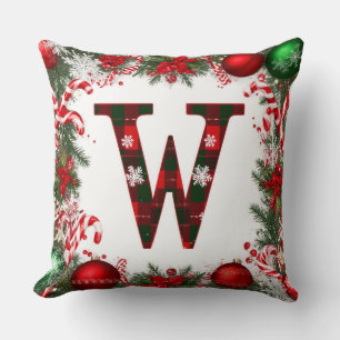🎄 Karierter Buchstabe W Weihnachts-Kranz Candy Ca Kissen